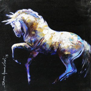 Shan Amrohvi, 08 x 08 inch, Oil on Canvas, Horse Painting, AC-SA-107